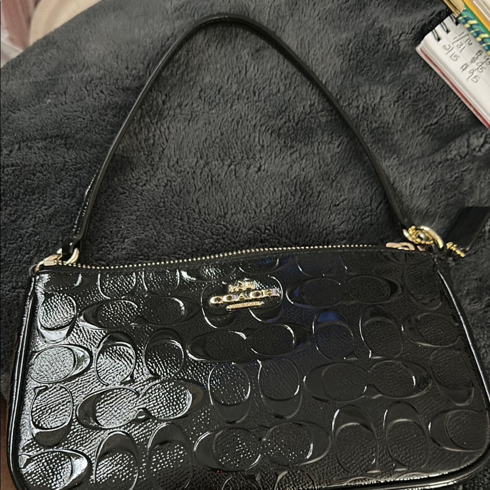 Coach Black Leather Shoulder Bag with Gold Hardware